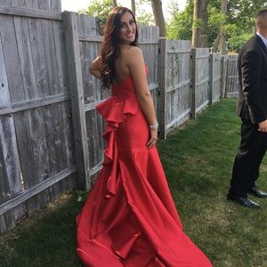 Size 6 red butter satin prom gown